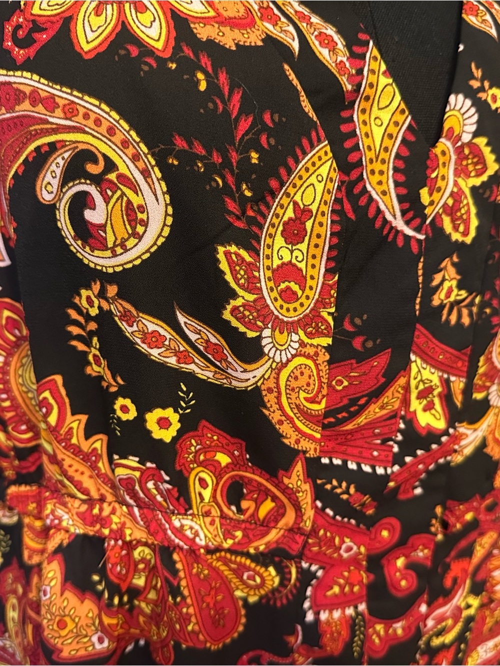 New York & Company Paisley Surplice Blouse Small Black Red Long Sleeve Boho - Picture 5 of 9